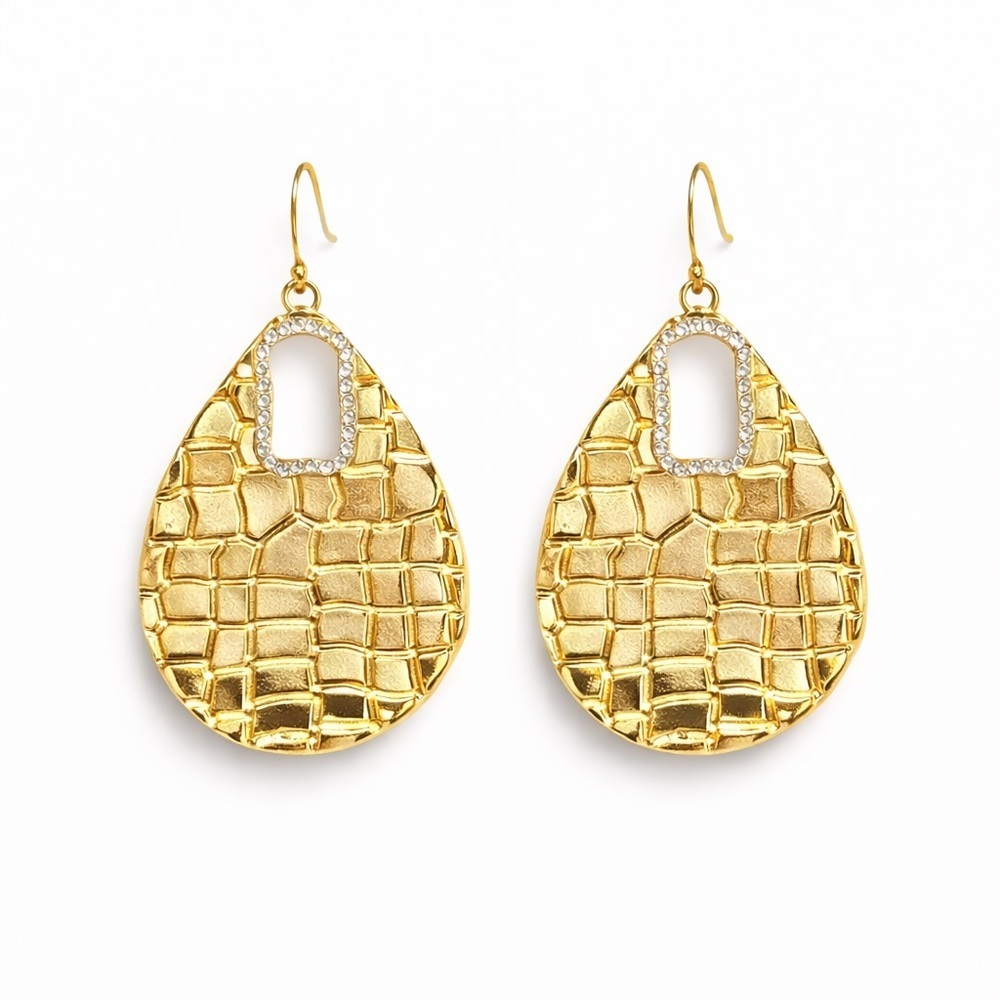 Trendy Gold Textured Teardrop Earrings
